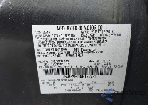 2016 Ford Taurus Limited from USA, damaged, VIN 1FAHP2F84GG152930